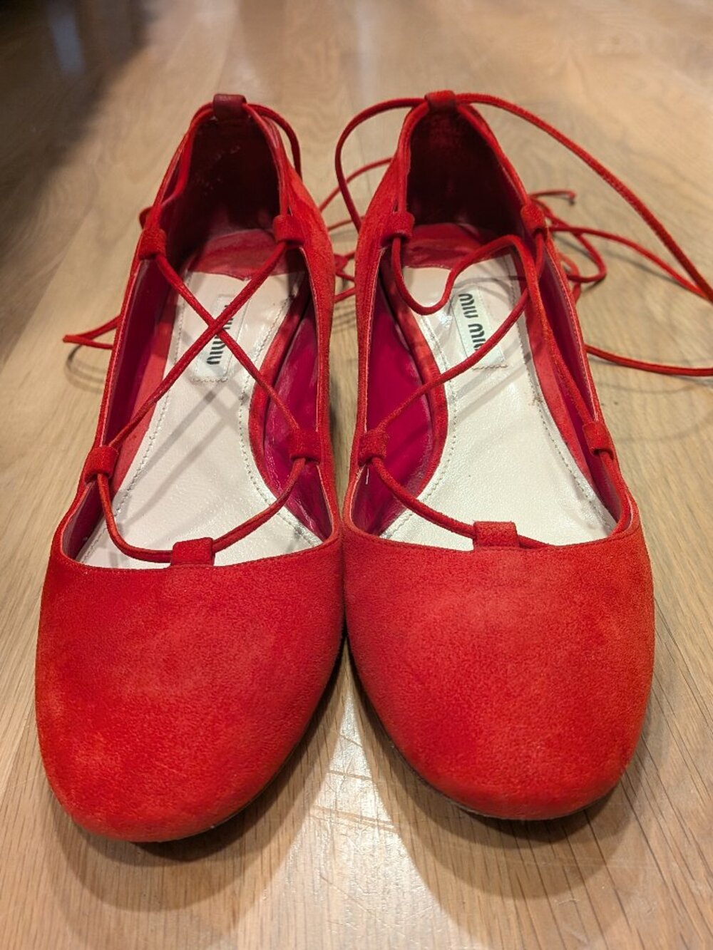 Miu Miu Red Suede Lace-up Ankle Pumps (EU 37 ½)
